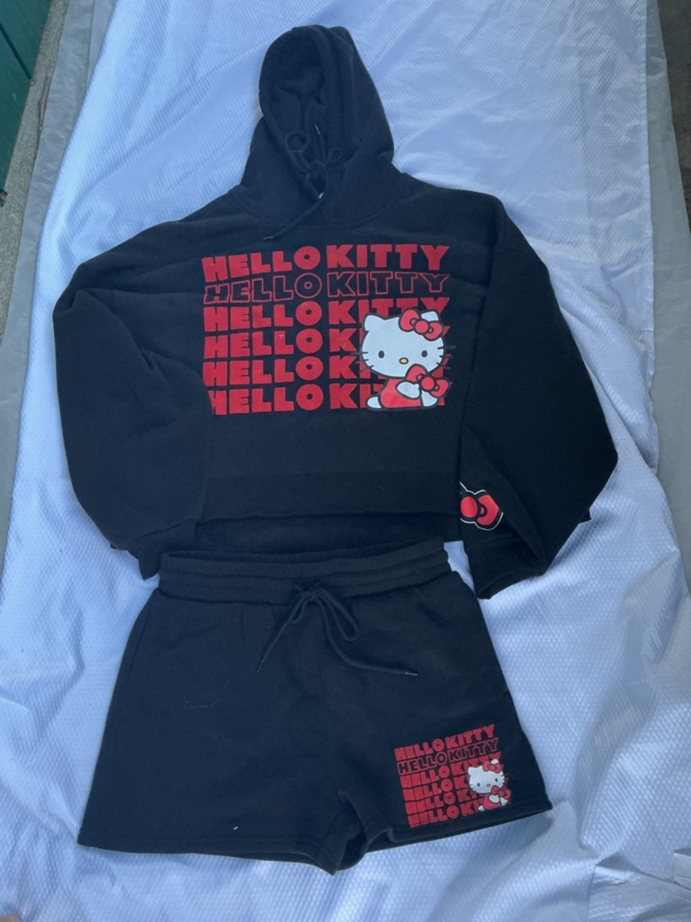 Hello Kitty Black Hoodie and Shorts Set with Red Detail
